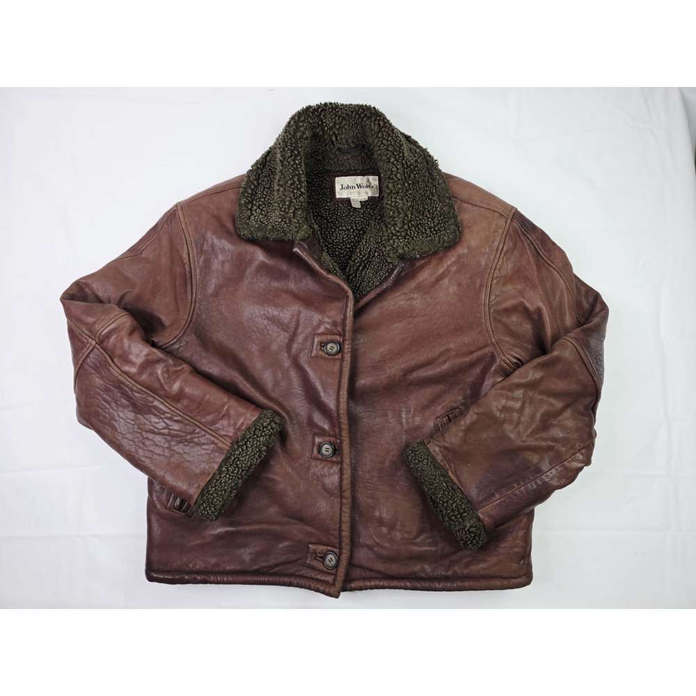 Vintage 70's John Weitz Sherpa Lined Leather Coat Jacket Brown Men's L